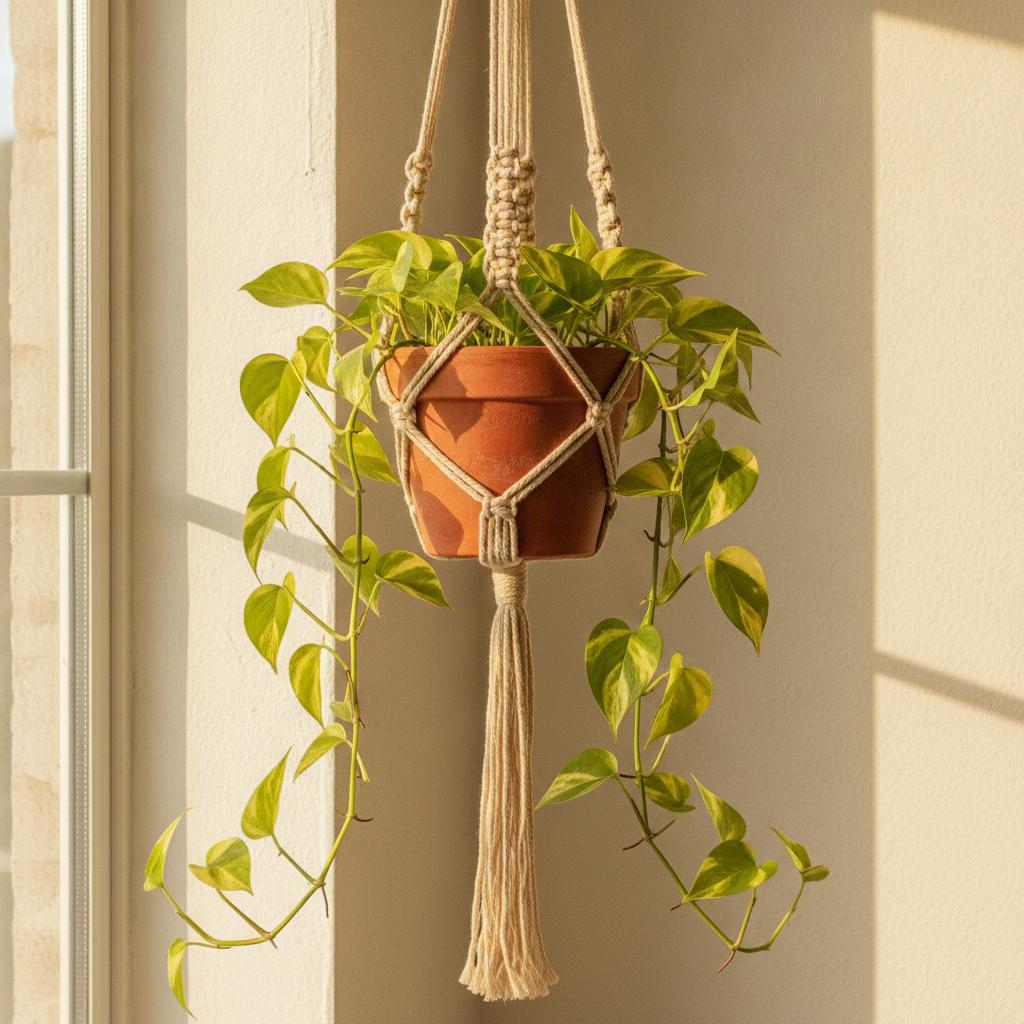 Custom hanging planter — natural jute macramé